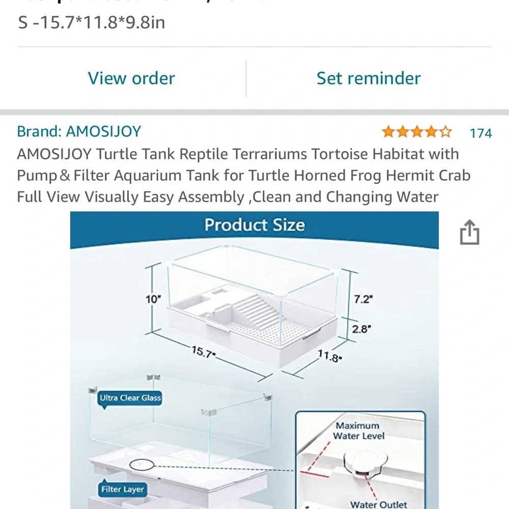 Small turtle tank. (Dimensions are on picture)